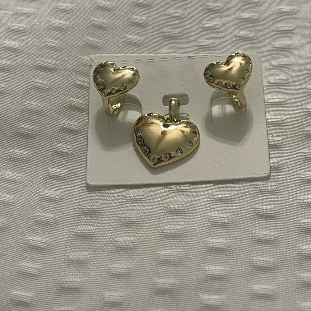 Gold Heart Earrings with Crystals